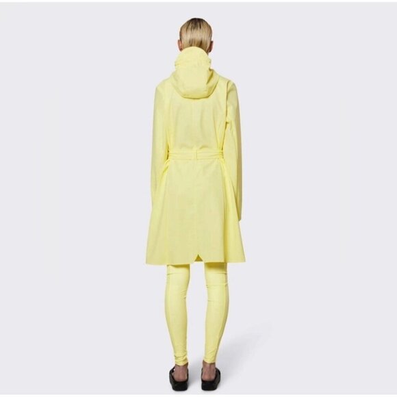 RAINS Women's Curve Raincoat Yellow Zipper Snap Trench Belted Waterproof Flawed - Picture 2 of 14